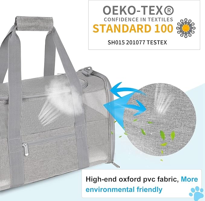 Cat Carrier Pet Carrier for Small Dogs Cats Puppies Under 15 Lbs, TSA Airline Approved Carrier Bag Soft Sided Dog Travel Carriers, Cat Carriers with Reflective Strip, Grey