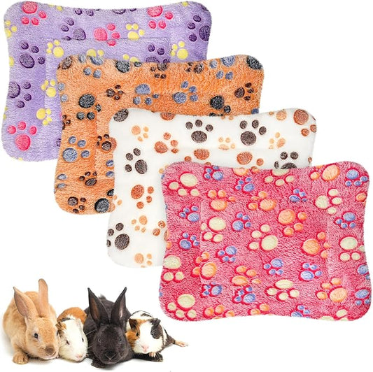 Haull 4 Pcs Waterproof Guinea Pig Bedding Winter Guinea Pig Bed Plush Cage Liners Soft Dog Cat Mat Reversible Winter Cozy Animal Pee Pad Hamster Bed Mat for Bunny(Paw,13 x 18.5 Inch)