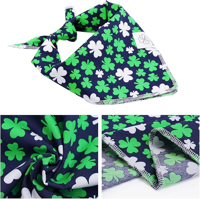 E-Clover Spring Dog Bandana & Matching Scrunchie Set Shamrock Lucky Dog Bandanas Scarf with Bow Hair Ties for Medium Large Dogs & Pet Owner Mom