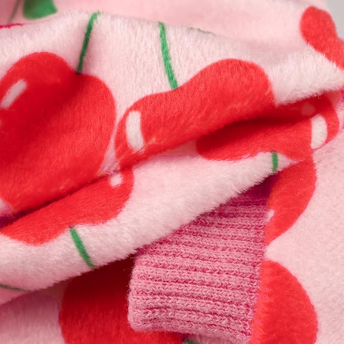 Fitwarm Cute Cherry Dog Pajamas, Warm Dog Onesie with Feet, Dog Clothes for Small Dogs Girl, Fleece Pet Outfit, Pink, Red, XXL