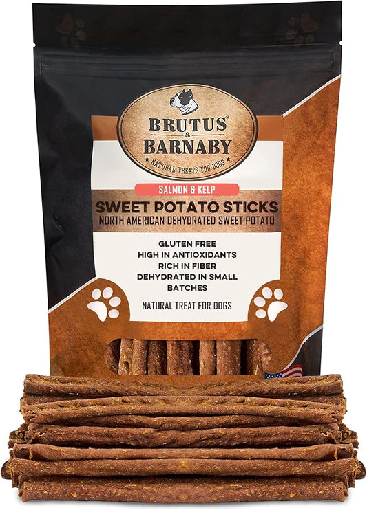 Sweet Potato Dog Treats - Grain Free, Salmon & Kelp Crunchy Sticks - Great Tasting, Promotes Positive Dog Gut Health with Natural Anti-Diarrhea Properties, No Preservatives Added (2lb Bag)