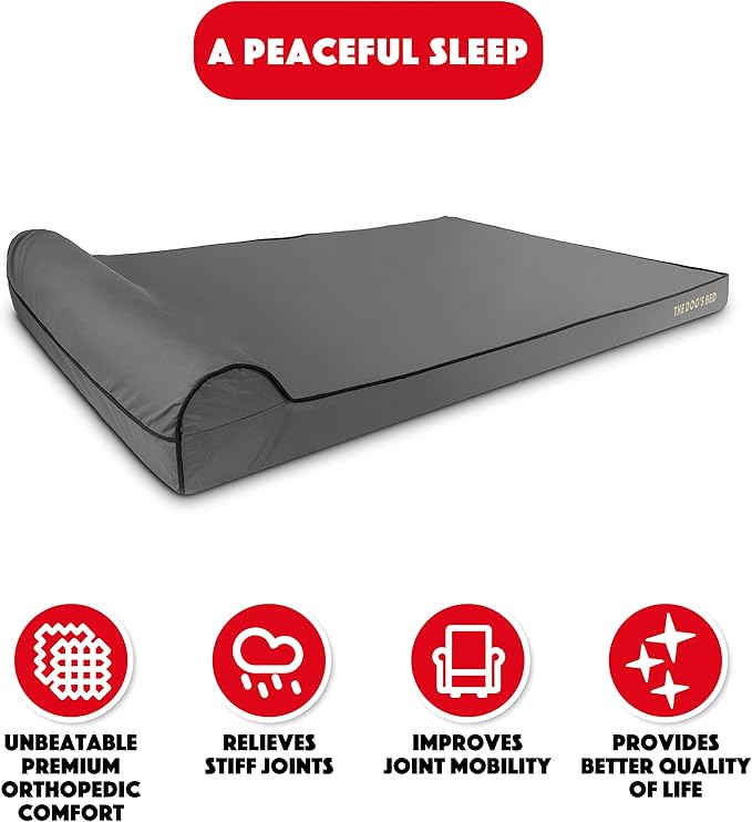 The Dog’s Bed Orthopedic Headrest Dog Bed XXXL Grey/Black 64x44, Memory Foam, Pain Relief for Arthritis, Hip & Elbow Dysplasia, Post Surgery, Lameness, Veterinary Approved, Waterproof Washable Cover