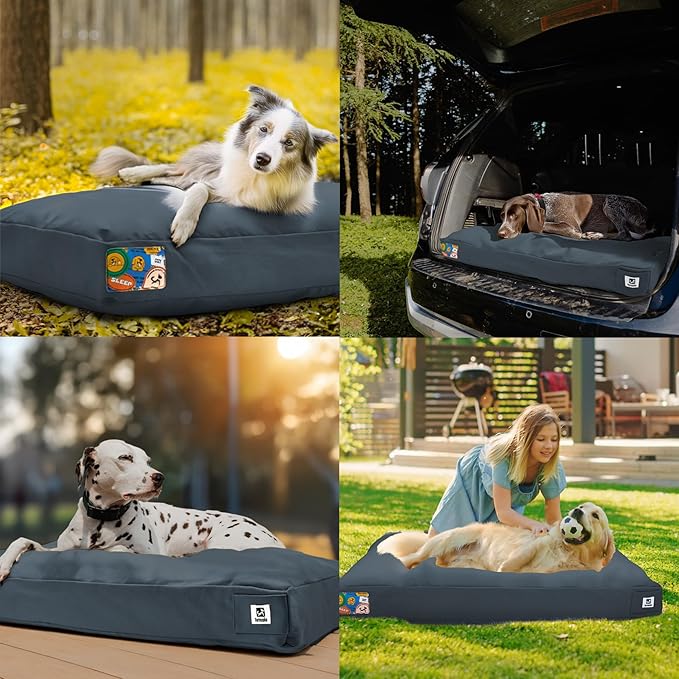 Sytopia 36 Inch Canvas Dog Bed for Large and Medium Dogs, Outdoor and Indoor Pet Bed, Waterproof Washable Removable Cover, Patio Pet Pad, Blue Gray