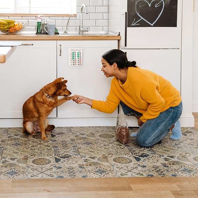 Dog Feeding Reminder, Dog Fed Sign-Daily Am/Pm Chart Slider Sign for Pet Fed and Pill Reminder, Easy to Use On Fridge Or Wall with Adhesive and Magnet,Pet Supplies