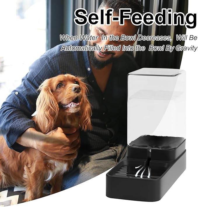 Automatic Cat Feeder and Water Dispenser in Set with Pet Food Bowl,Gravity Dog Waterer and Food Feeder for Small Medium Dog Cat Puppy Kitten Large Capacity(3.3L,Black)