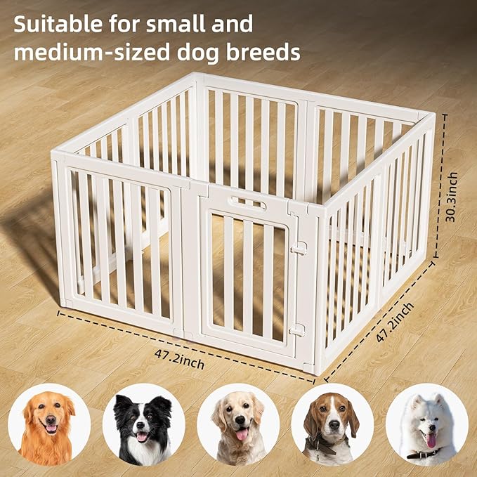 Clear Dog Play Pen,Pet Playpen with Door,Easy to Clean and Install Puppy pens for Both Indoor and Outdoor use (White, 30.3" Height, 8PCS)