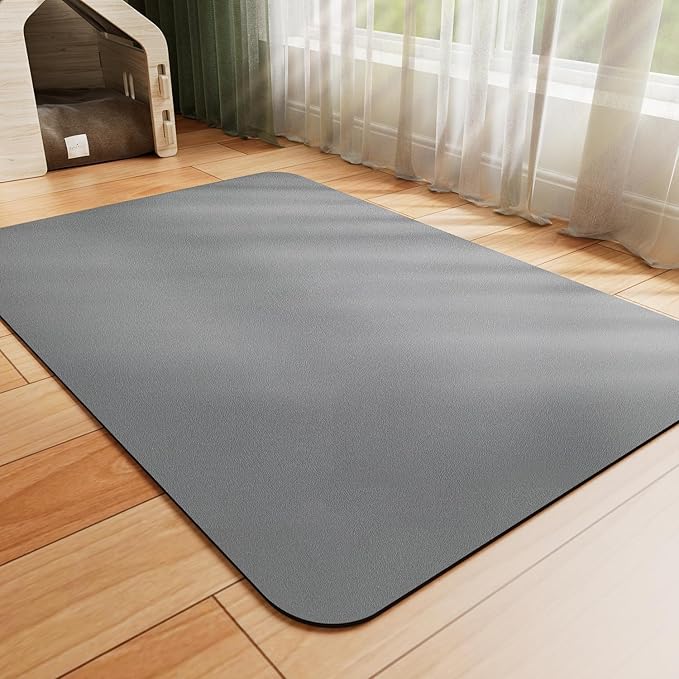 Pet Feeding Mat - Absorbent Dog Mat for Food and Water, No Stains Cat Bowl Mat, Easy to Clean Pet Placemats, Quick Dry Dog Water Dispenser Mat for Messy Drinkers | Dark Grey 18"x 34"