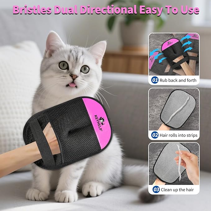 Pet Hair Removal Glove for Dogs & Cats, Newly Upgraded Reusable Electrostatic Pet Hair Gloves, Pet Hair Remover Tool for Clothing, Couch, Carpet, Car Seat（Pink）