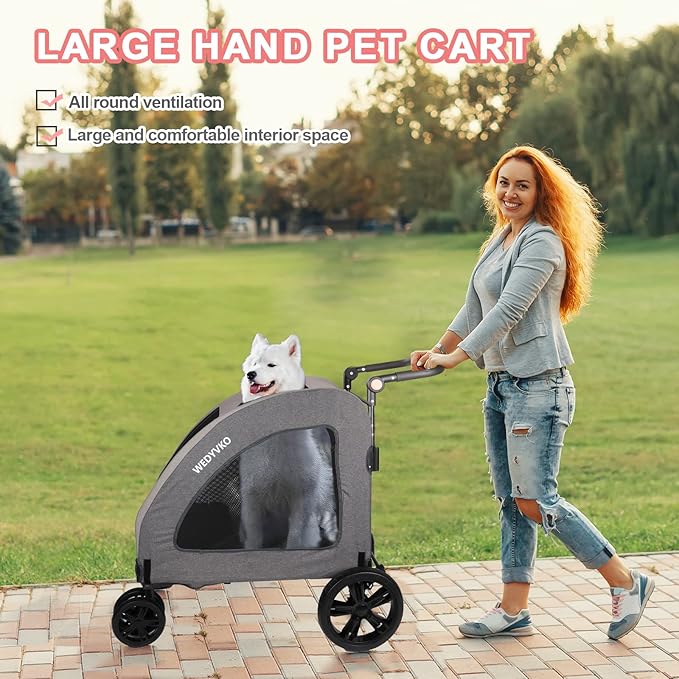 Dog Stroller with 4 Wheels, Folding Cat Strolling for Small/Medium/Large Dogs & Cats to 120 lbs, pet Stroller with Removable Carrier, Storage Basket,Cup Holder (Dark Grey)
