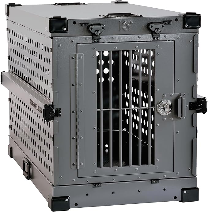 Heavy Duty Fully Collapsible Powder-Coated Aluminum Dog Crate - Medium-Long (Gray)