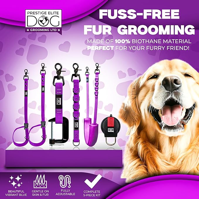 Prestige Elite - Set of 6 - Dog Groomers Helper Grooming Loops for Pet Groomers Adjustable Biothane Dog Grooming Loop, Belly Strap, Grooming Noose, Extension Strap & Suction Cups - Grooming Leash