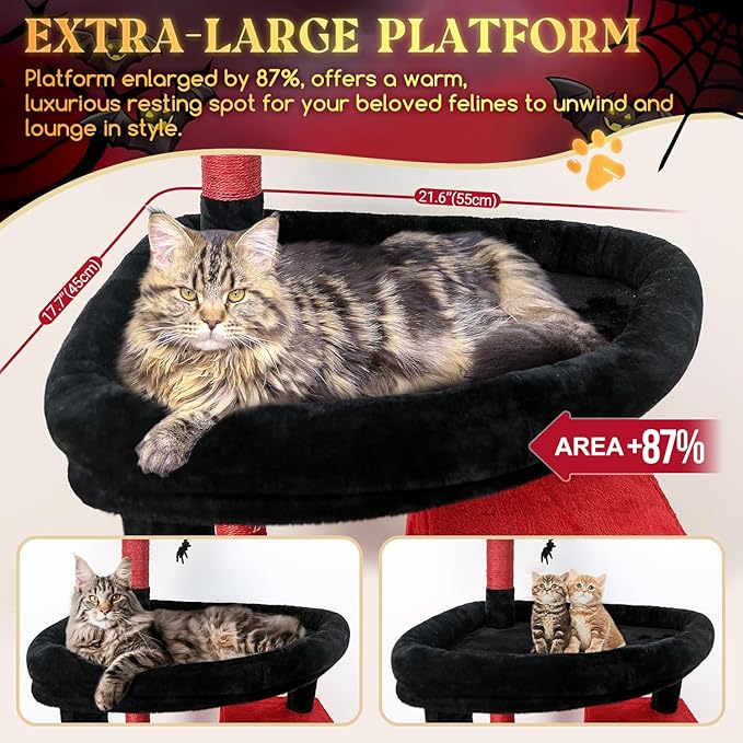 Globlazer Gothic Giant Cat Tree, 83 inch Goth Cat Tree for Indoor Cats Large Adult, XXL Cat Tower with 9 Scratching Posts for 20lb+ Heavy Duty Large Adult Cats, F83, Blood-Goth