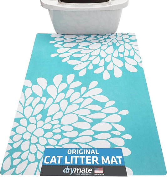 Drymate Original Cat Litter Mat, Contains Mess from Box, Protects Floors, Urine-Proof, Machine Washable, Soft on Kitty Paws, Absorbent, Waterproof (USA Made, Recycled Content) (20”x28”)(Rejuv Blue)