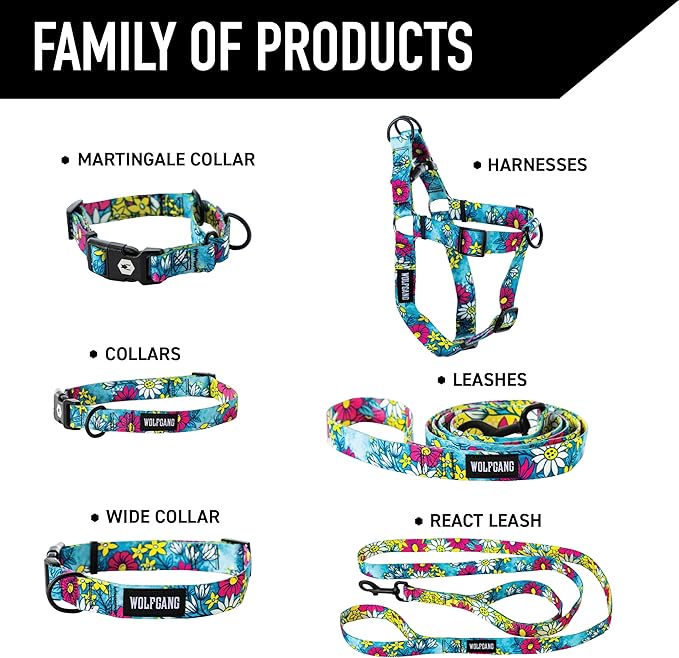 Wolfgang Heavy Duty Adjustable Dog Harness, Pull-Tested to Over 800 lbs for Walking & Training, LazyDaisy Print, Medium