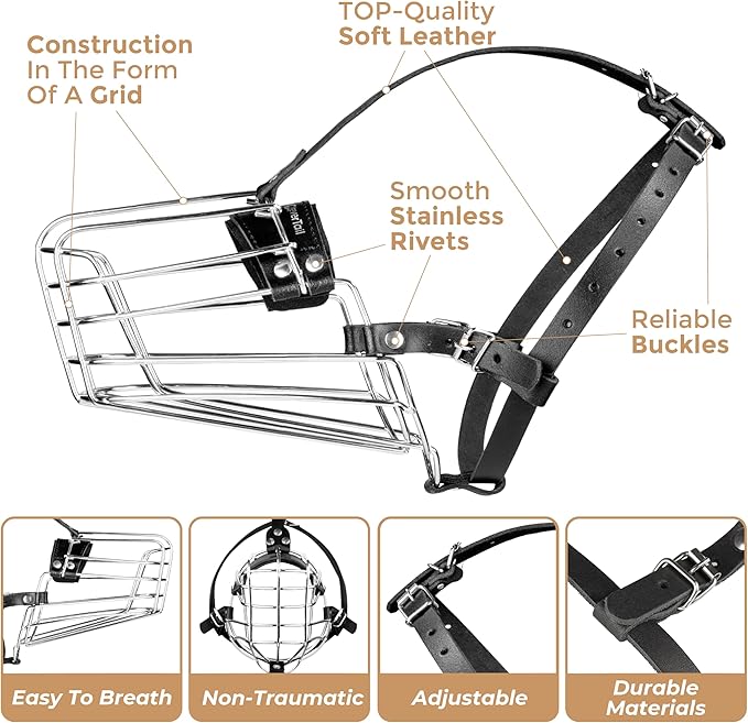 German Shepherd Muzzle for Large Sized Dog – Metal Dog Muzzle for German Shepherd – Steel Basket Muzzle for Large Dogs – Wire Cage Muzzle for Medium Dogs Husky, Belgian Malinois
