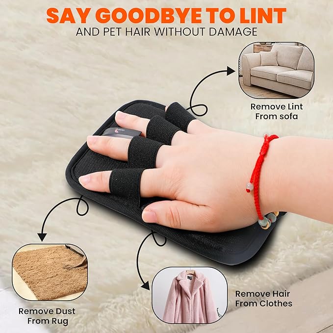 CALMZY Pet Hair Removal Glove, Reusable Cat Dog Electrostatic Fur Remover Grooming Glove Tool, Magic Brush Cat & Dog Hair Remover for Couch, Furniture, Carpet, Car Seat & Clothing