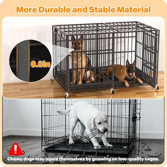 Heavy Duty Indestructible Dog Crate 78 Inch with Removable Tray, Sizes & Colors Optional, Escape Proof Double Door High Anxiety Cage Indoor, Kennel with Wheels for Large Dogs, XL XXL XXL