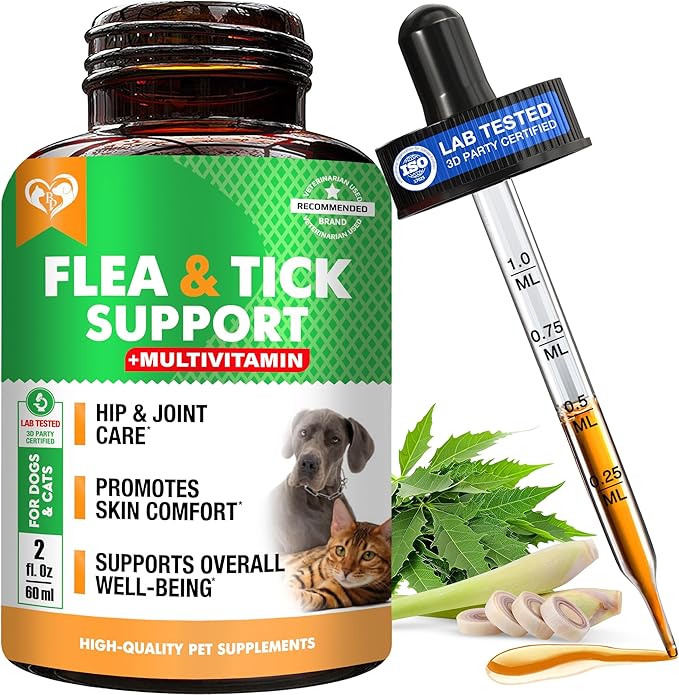 Oral Flea & Tick Prevention for Dogs and Cats - Natural Flea Control and Medicine & Treatment for Small and Large Dogs - Multivitamin Drops Supplements for Pets Made in USA