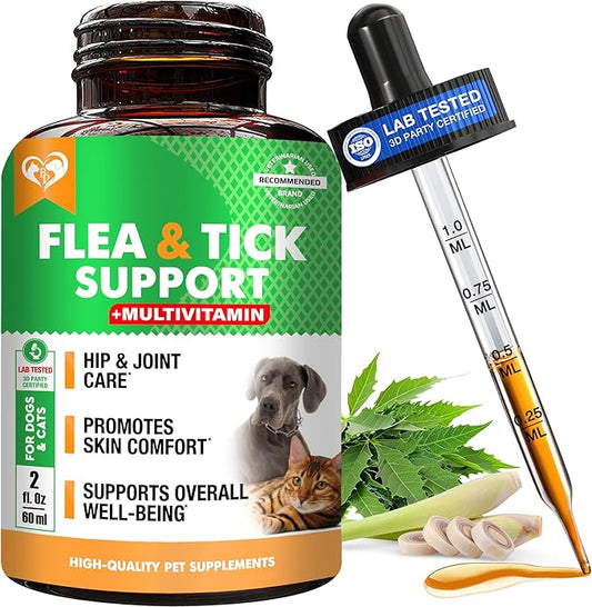 Oral Flea & Tick Prevention for Dogs and Cats - Natural Flea Control and Medicine & Treatment for Small and Large Dogs - Multivitamin Drops Supplements for Pets Made in USA