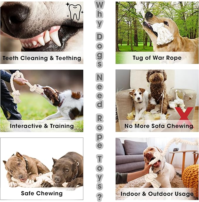 Barida Natural White Cotton Tough Dog Rope Toy. Non Toxic and Premium Rope Dog Tug Toy for Medium & Large Dogs.