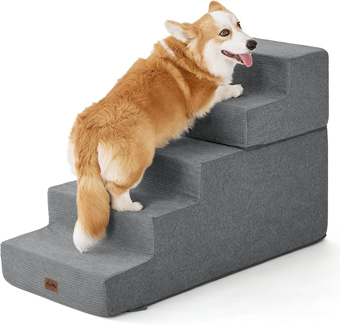 Made4Pets Dog Stairs for High Bed, Extra Wide Pet Stairs for Bed Couch Sofa, 35D Foam Pet Steps for Small Dogs and Cats(Up to 40lbs), Non-Slip Bottom Dog Steps, Grey, 5 Steps