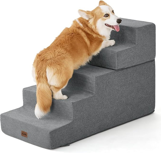 Made4Pets Dog Stairs for High Bed, Extra Wide Pet Stairs for Bed Couch Sofa, 35D Foam Pet Steps for Small Dogs and Cats(Up to 40lbs), Non-Slip Bottom Dog Steps, Grey, 5 Steps