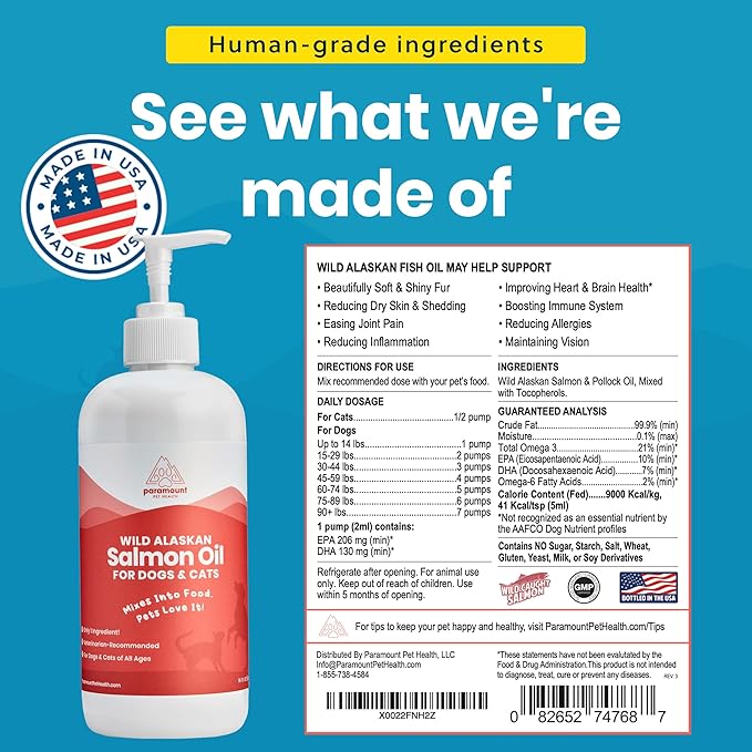 Wild Alaskan Salmon Oil for Cats & Small Dogs, Supports Skin, Coat, Joint & Overall Well-Being, Pure & Premium Alaskan Salmon Oil for Dogs & Cats with No Fillers, 16 oz