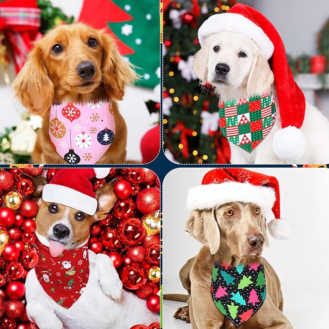 200 Pcs Christmas Dog Bandanas Bulk Snowman and Santa Claus Triangle Dog Handkerchief Bandanas Adjustable Pet Scarf Soft Comfortable Kerchief for Christmas Small to Large Puppy Cat
