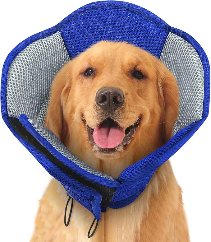 SUNFURA Dog Cones for Large Dogs, Soft Pet Cone Stop Licking After Surgery, Adjustable Pet E-Collar Alternative for Wound Healing, Blue X-Large