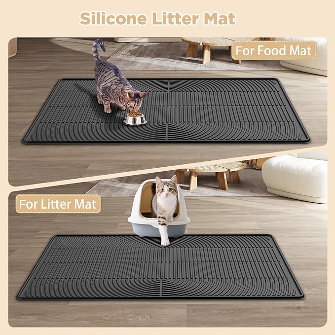 AMOK Cat Litter Mat, Extra Large Silicone Litter Box Mat 40" x 28", Waterproof Litter Trapping Mat for Cats, Durable and Easy to Clean, Black