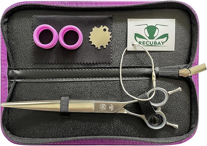 Dog Grooming Scissors, 8.0" Shears, Curved Scissors for Pet Hair Trimming. Matte Deluxe Dog Shears