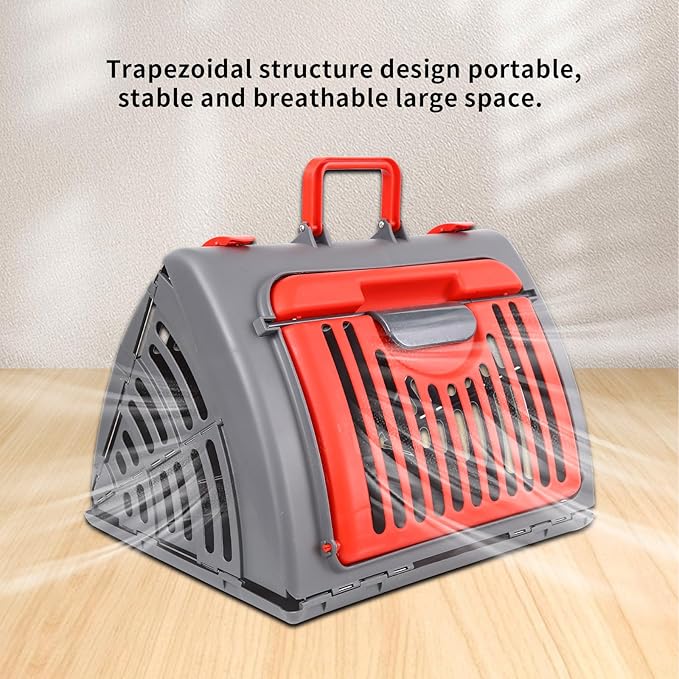 Foldable Travel Cat Carrier, Small Cat Carrier Hard Up to 25lbs, 18" Lx14.5 Wx14 H Front Open Type Plastic Cat Carriers, Red