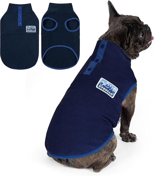 cyeollo Fleece Dog Sweater, Turtleneck Dog Sweatshirt Stretchy Pullover Fleece Vest Warm Winter Fall Clothes for Small Dogs Boy Pet Apparel, Navy Blue L
