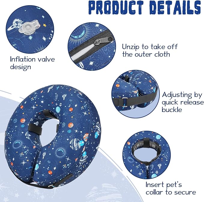 Inflatable Dog Cone Collar for After Surgery, Dog Donut Collar After Surgery, Soft Pet Cone for Small Medium Large Dogs to Stop Licking