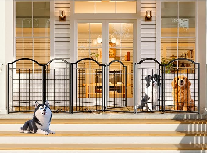 4NM Metal No Drilling Expandable Dog Gate, Extra Wide 144", Extra Tall 32" Free Standing Pet Gate with Door, Gates for Dogs Outdoor or Indoor, with 4PCS Support - Black