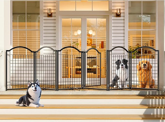 4NM Metal No Drilling Expandable Dog Gate, Extra Wide 144", Extra Tall 32" Free Standing Pet Gate with Door, Gates for Dogs Outdoor or Indoor, with 4PCS Support - Black