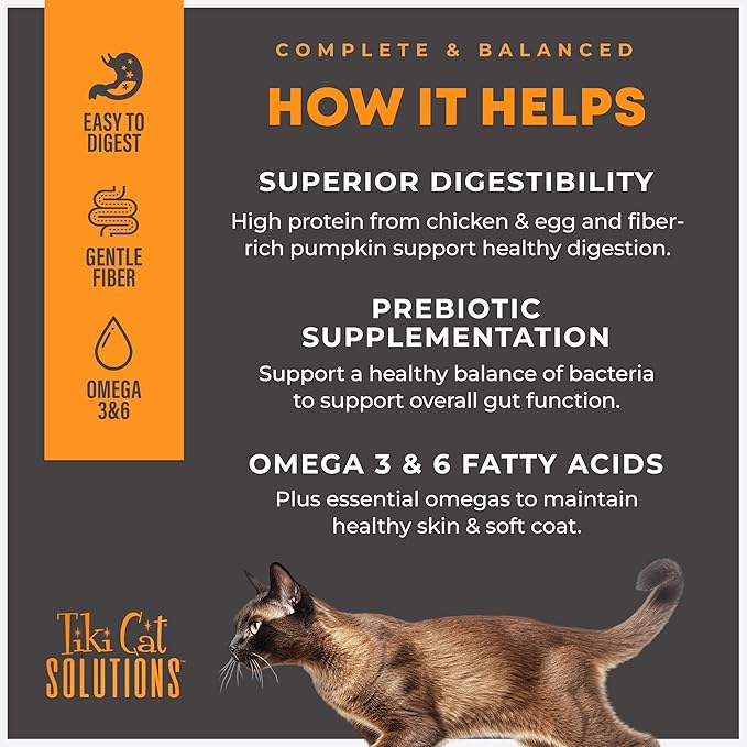 Tiki Cat Solutions Digestion Mousse, Chicken & Egg Recipe in Broth, Formulated to Support Healthy Digestion, Functional Wet Cat Food, 2.4 oz. Pouch (12 Count)