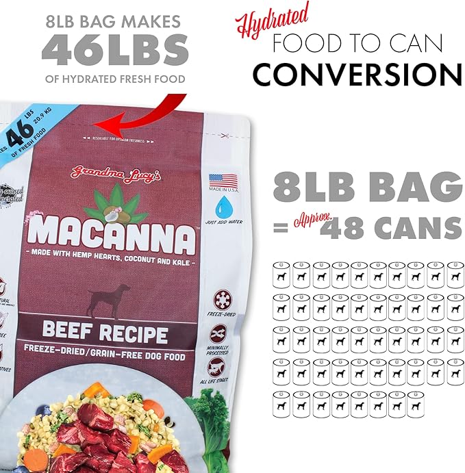 Grandma Lucy's Macanna Dog Food, Grain Free and Freeze-Dried - Beef Recipe, 3Lb Bag