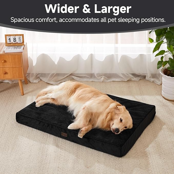 OhGeni Orthopedic Waterproof & Machine Washable Dog Bed for Medium Large Pets, Cat Mat with 25D Egg Crate Foam, Non-Slip Bottom & Removable Cover, 44 Inches(Black)