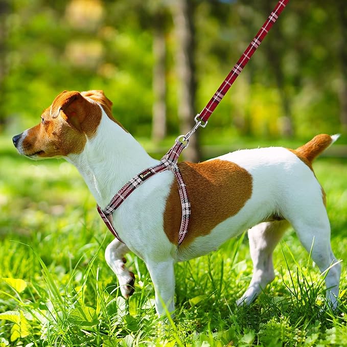 Plutus Pet Cotton Hemp Step in Dog Harness, Sustainable, Lightweight and Escape-Proof, Quick Fit Dog Harness for Puppy Small Medium and Large Dogs, Red Plaid, M