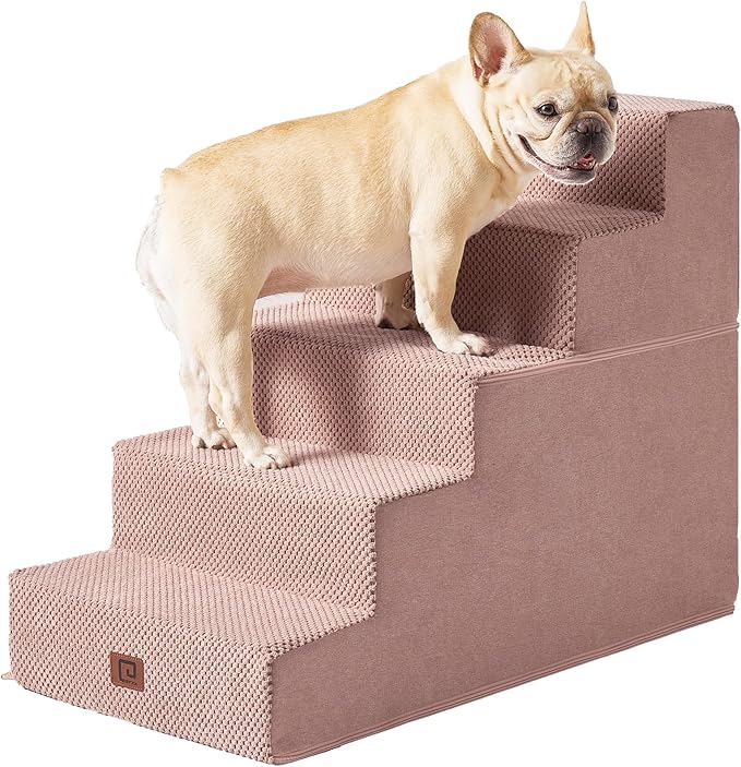 EHEYCIGA Dog Stairs for High Bed 22.5" H, 5-Step Dog Steps for Bed, Pet Steps for Small Dogs and Cats, Non-Slip Balanced Pet Ramp Indoor, Pink