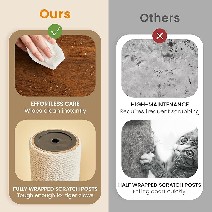 Large Modern Cat Tree - 70 inch Tall Cat Tower for Indoor Cats, Multi-Level Cat Condo with 7 Fully Wrapped Scratching Posts,2 Spacious Perches, Hammock, Cozy Pad & Dangling Balls-Walnut Brown