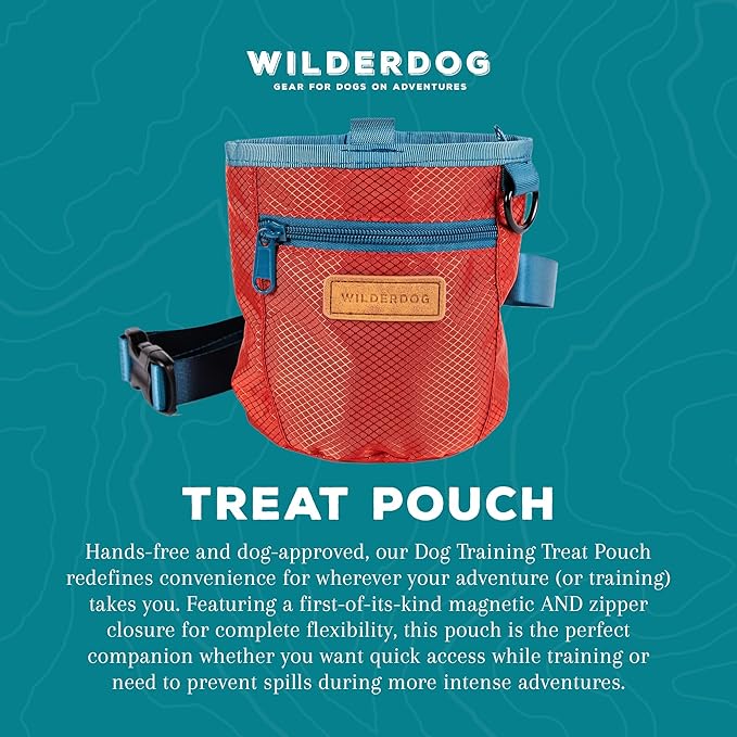 Wilderdog Dog Training Treat Pouch with Magnetic and Zipper Closure, Carabiner Attached, Adjustable Waist Strap - Cinnabar