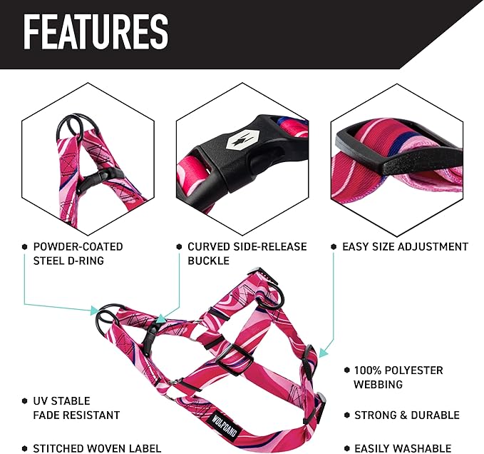 Wolfgang Heavy Duty Adjustable Dog Harness, Pull-Tested to Over 800 lbs for Walking & Training, MarbleSwirl Print, Small