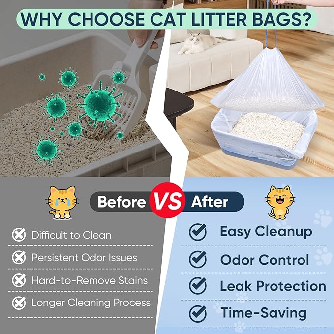 160 Count Cat Litter Box Liners Compatible with Litter Robot 3 & 4, Cat Litter Liners for Automatic Litter Box, 10-12 Gallon Heavy Duty Waste Bags with Drawstrings, 25.19" x 15.7"