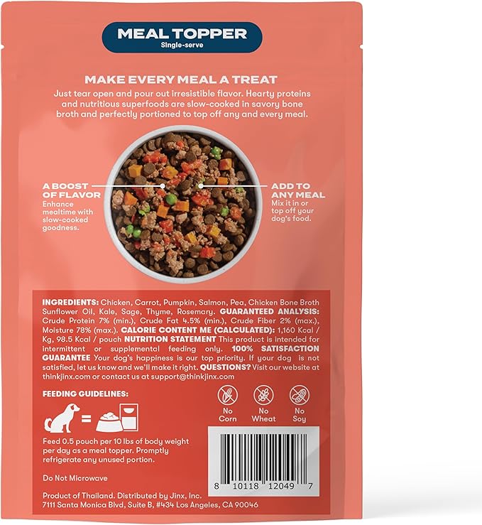 Jinx Salmon Grain Free Wet Dog Food Toppers, Meal or Mix with Dry Dog Food, Made with Real Salmon & Chicken, Bone Broth, No Fillers, Puppy, Adult, Senior, 3oz, 8 Pack