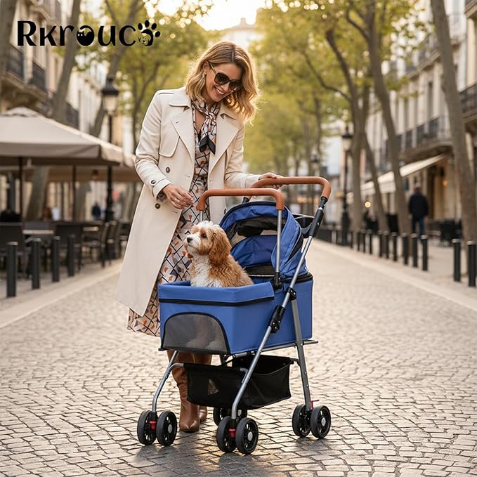 3 in 1 Dog Strollers 4 Wheels Folding Pet Stroller with Detachable Carrier Multifunction Portable Dogs Travel Carriers for Medium Small Puppy Kittens(Solid Blue)