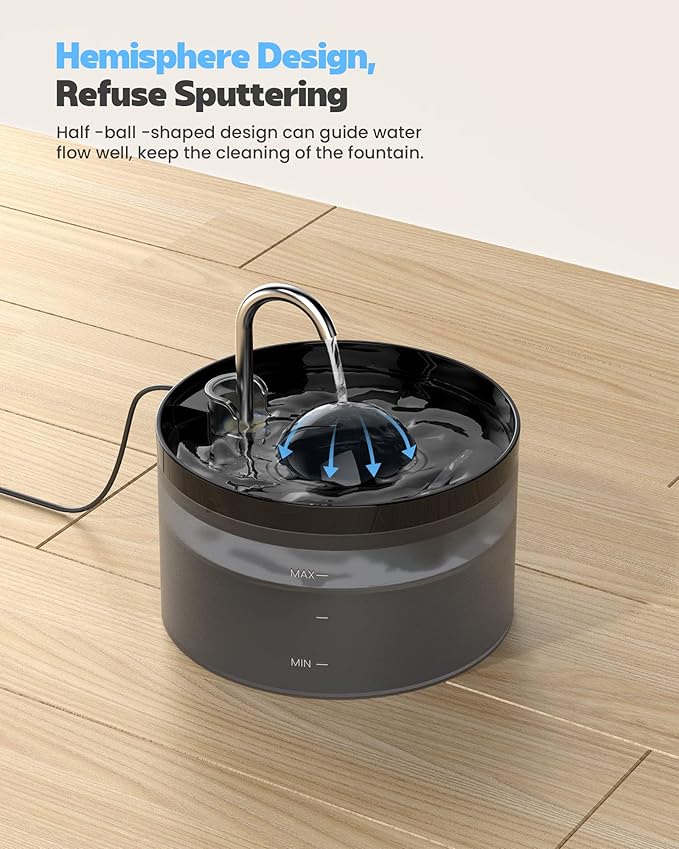 Cat Water Fountain + 6 Filters + 3 Sponges, Pet Water Fountain with Ultra Silent Pump, Activated Carbon Filter Keep The Water Clean, 2.2L Capacity, Faucet Design, Anti Sputtering