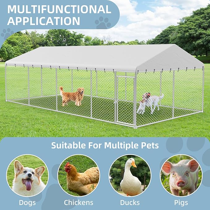 Rovibek 10X20FT Large Dog Kennel Outside, Heavy Duty Outside Dog Kennels Outdoor for Large Dogs with Secure Lock, Outdoor Pet Enclosure for Yard with Thickened Roof