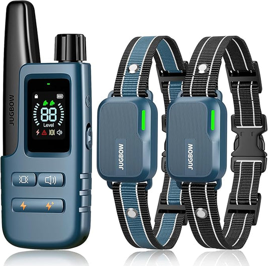 Jugbow Dog Shock Collar 2 Dogs (10-120Lbs) - 4200FT Dog Training Collar with Remote IPX7 Waterproof Electric Collar with 4 Training Modes, Rechargeable e-Collar for Lager Medium Small Dog Cyan Blue
